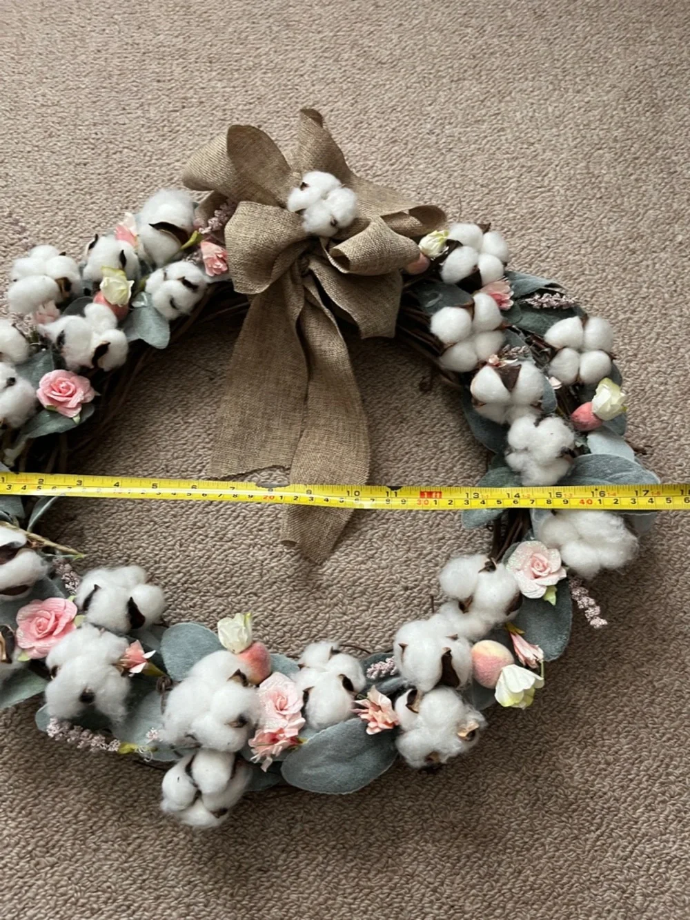 Cotton & Rose Spring Wreath with Burlap Bow